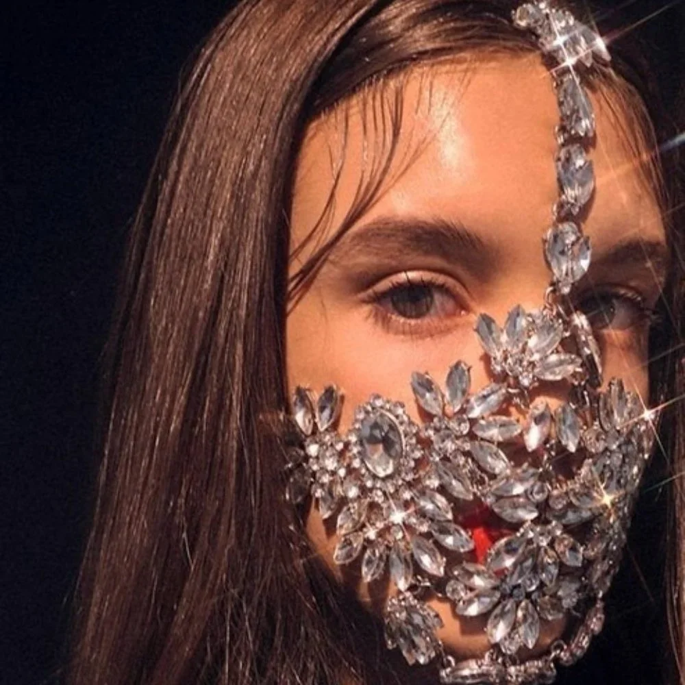Crystal Face Mask Masquerade Full Face Jewelry Halloween Accessories Rhinestone - Picture 1 of 6